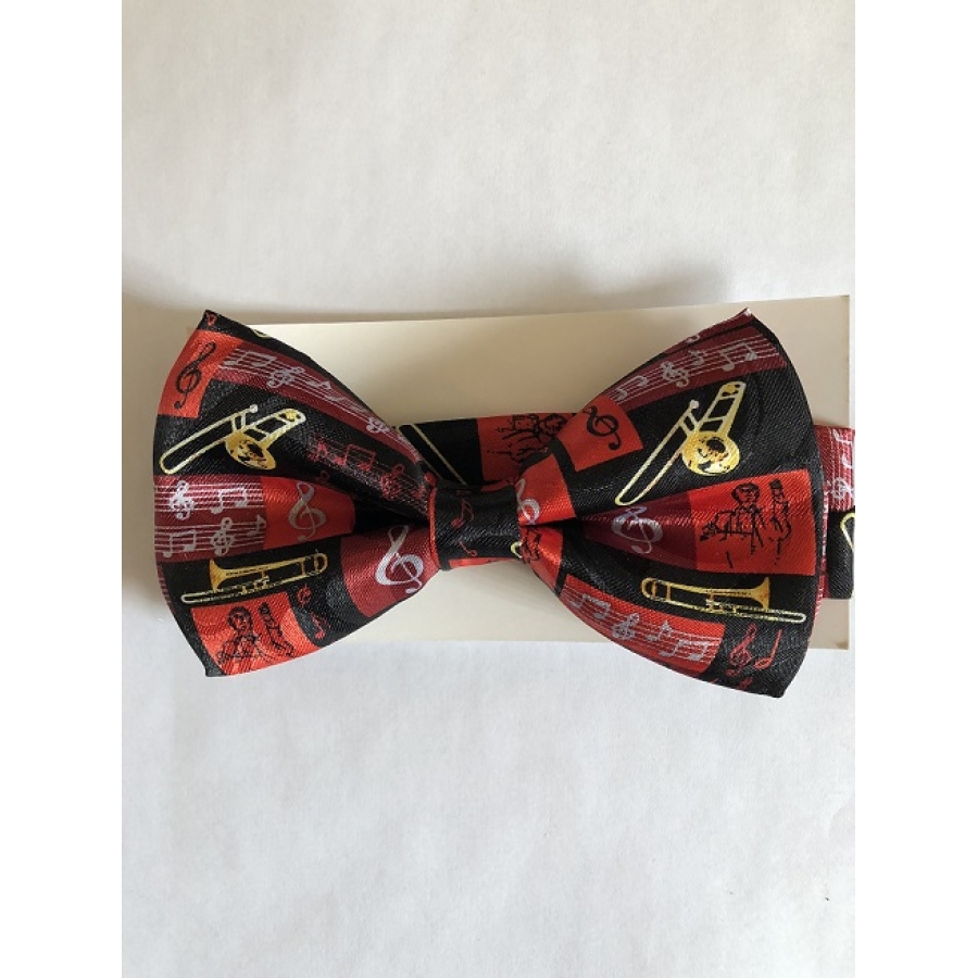 BT1769tie - Red Black Trombone Bowtie