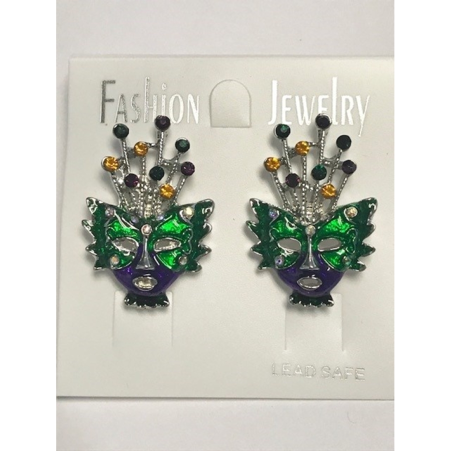 EPMSCS - Green Purple Mask with Silver Spikes Earring