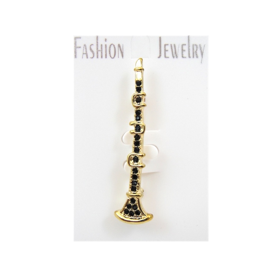 Clarinet Brooch Black Stones
