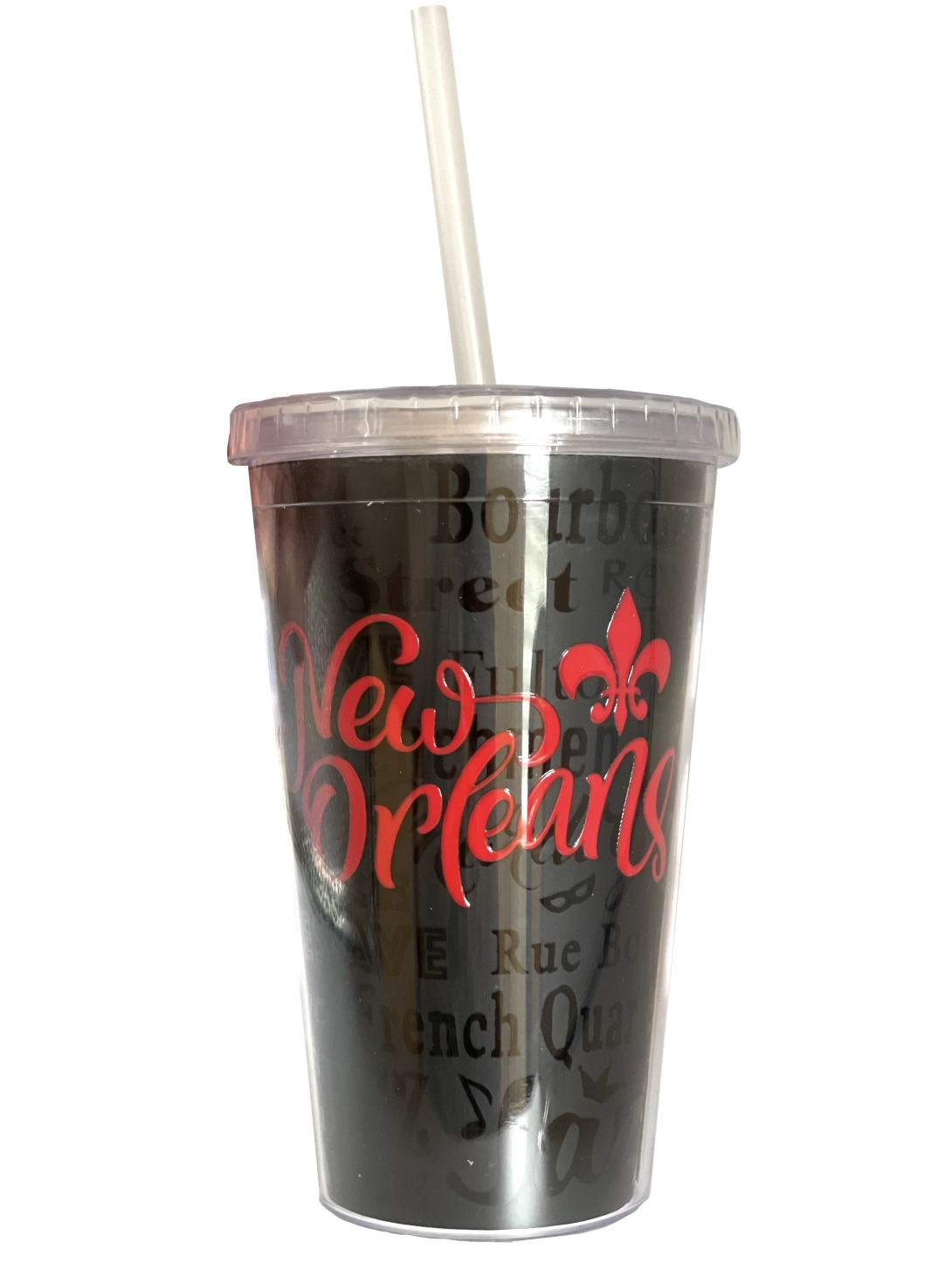 Red on Black Straw Cup