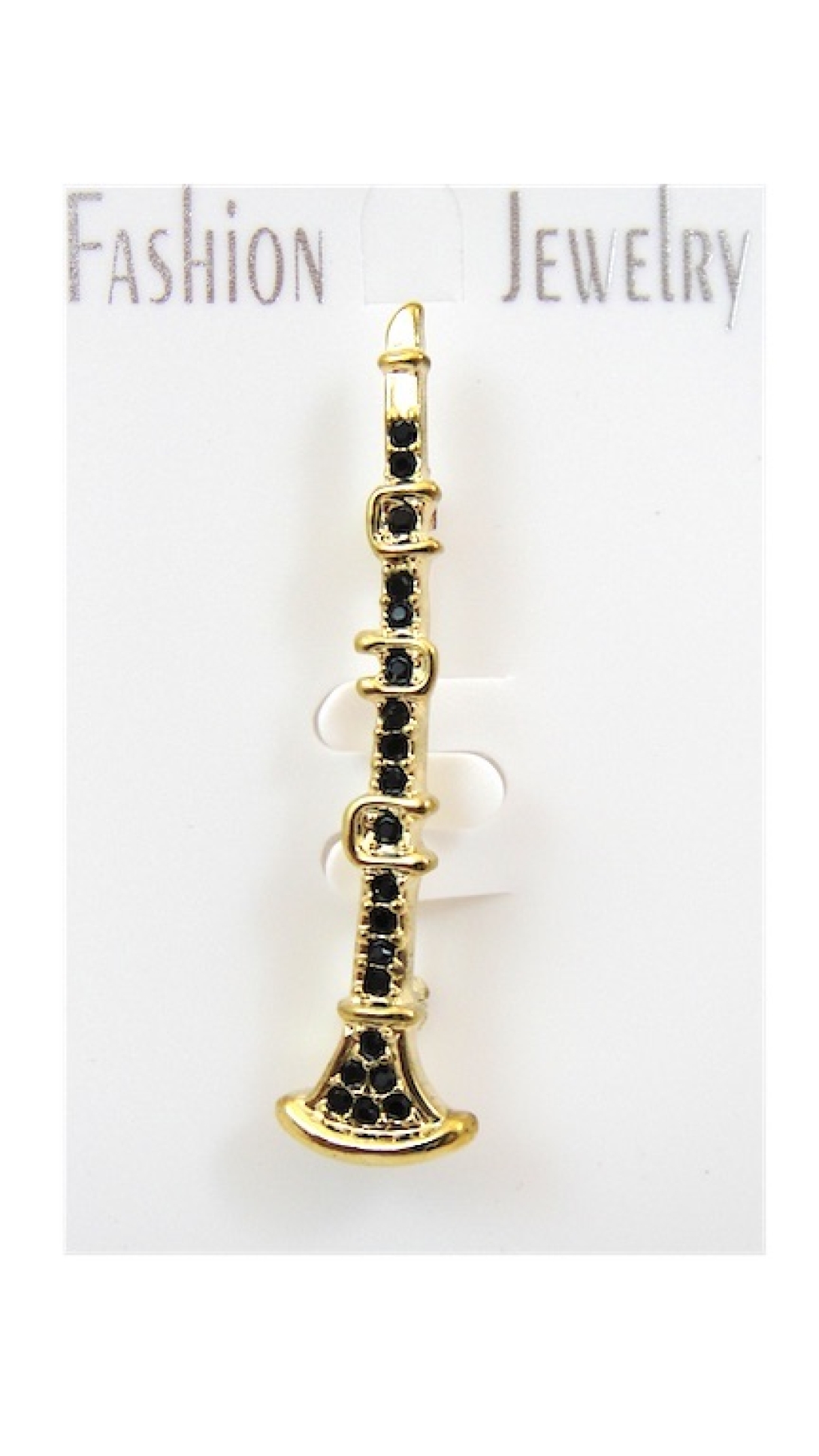 Clarinet Brooch Black Stones