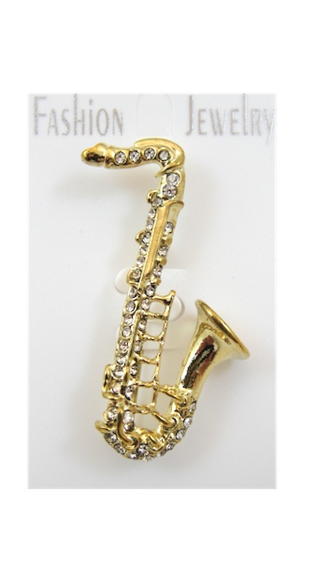 Sax Brooch Gold Clear Stone